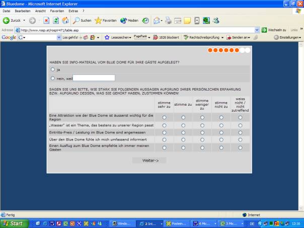 Onlinebefragung Screen Shot Blue Dome. copyright Dr. Populorum